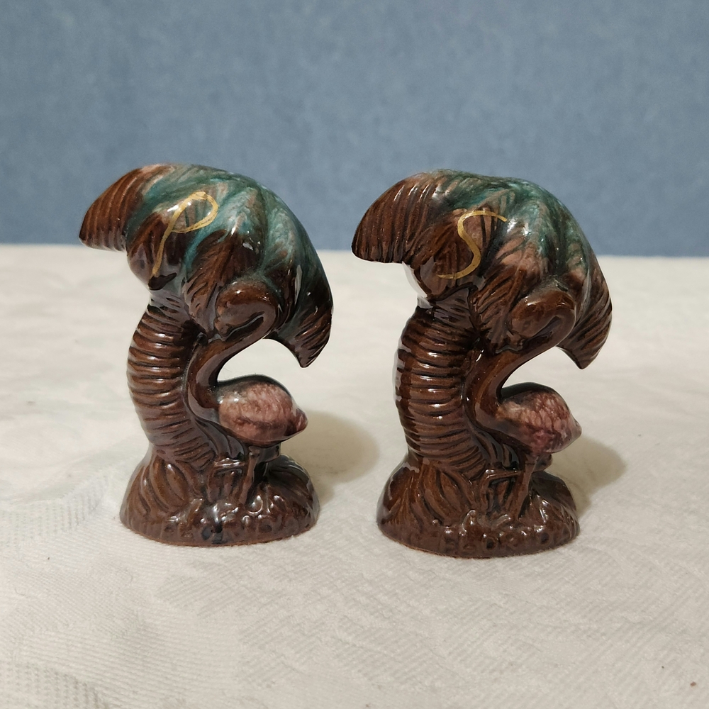 Vintage Ceramic Palm Tree Salt and Pepper Shakers